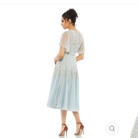 Mac Duggal #93655 Cape Sleeve Beaded Tea Length Dress blue Sz 4 NWT $598 - Picture 2 of 16